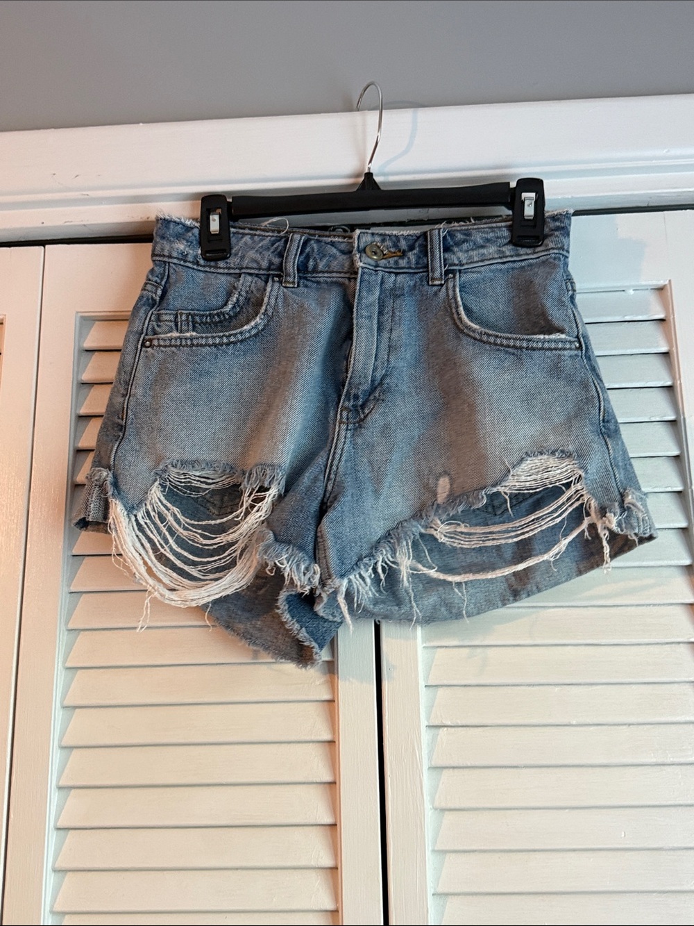 Zara Light Blue Distressed Denim Cutoff Shorts